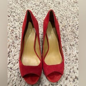 Nine West Red Peep Toe Heels size 6